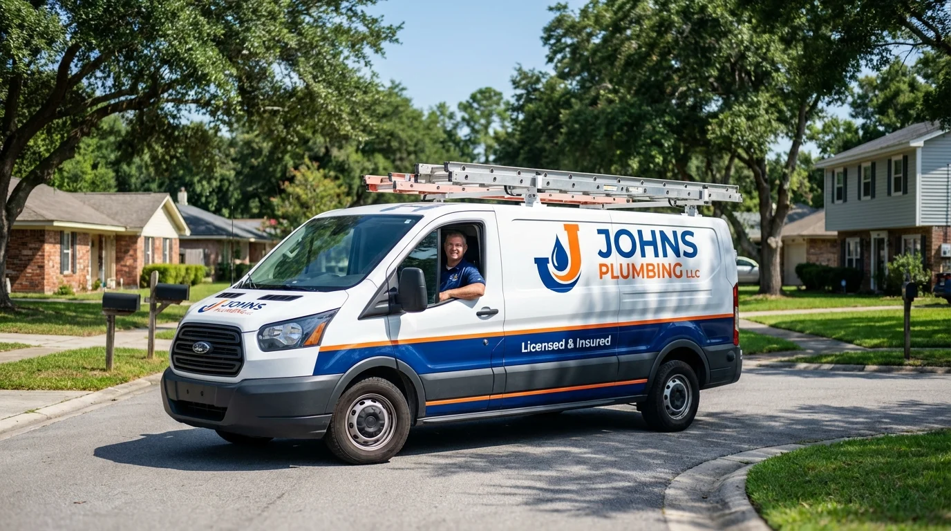 Johns Plumbing LLC service van in East Elmhurst, NY