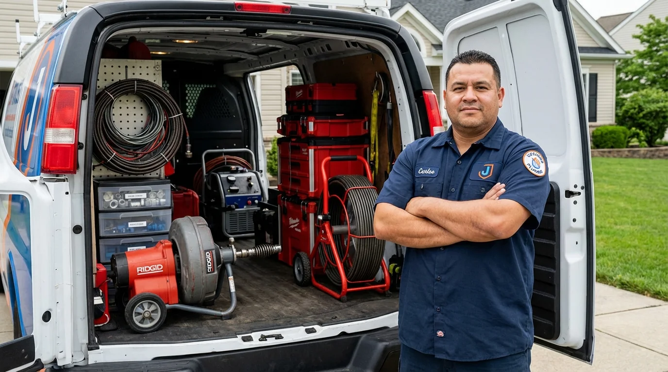 Professional drain cleaning equipment and Johns Plumbing LLC plumber in East Elmhurst