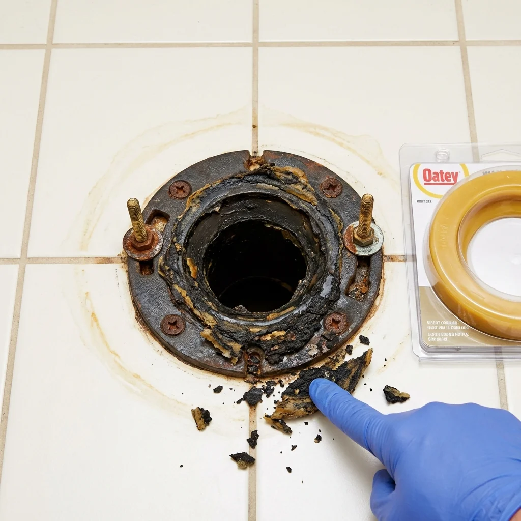 Failed wax ring showing water seepage at the base of a toilet in a East Elmhurst, NY home